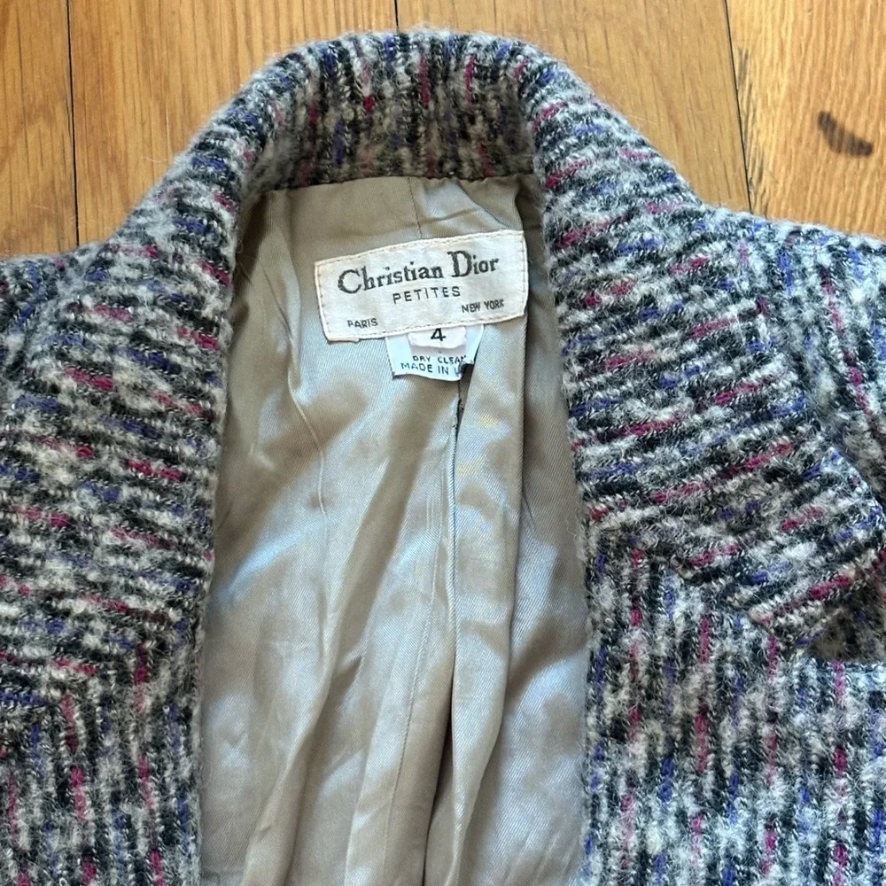 Dior Multicolor Tweed Blazer Jacket in Gray, Blue & Pink Hues
